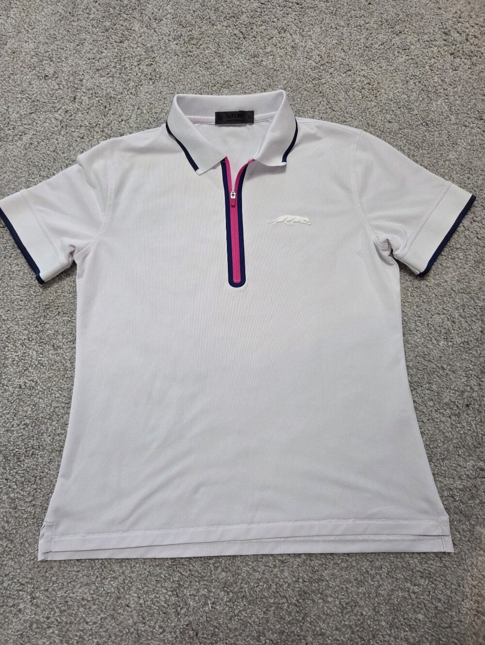 Grove XIII  Ladies Small G/FORE White Polo with Navy Trim & Pink Zip
